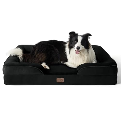 Bedsure Sofá ortopédico grande para cães - cama de cão removível e lavável, colchão cão com forro impermeável e espuma viscoelástica, preto, L