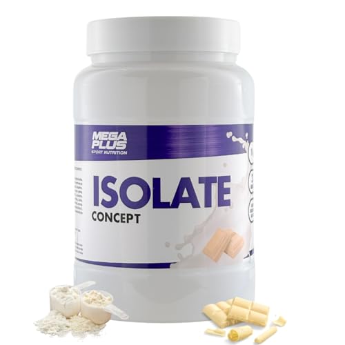 Proteina Proteína isolate concept 100% mega Plus, proteção em pó para batidos, proteínas para massa muscular, sem glúten, sem açúcar, proteínas 1 kg (chocolate branco, 1 kg)