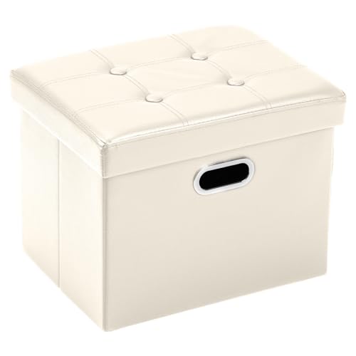 COSYLAND Puff armazenamento 40 l, banco de armazenamento, capacidade de carga 200 kg, estofada em PVC, baú para quarto, sala de estar, entrada, brinquedos, organizador multifuncional, dobrável, bege