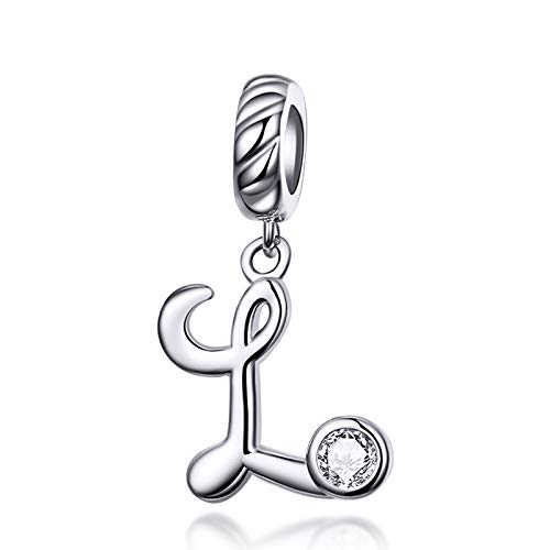 LaMenars Letras pendentes de alfabeto A-Z contas encantos originais prata de lei 925 com zircônia cúbica para Pandora e Europeu pulseiras braceletes colares para mulher