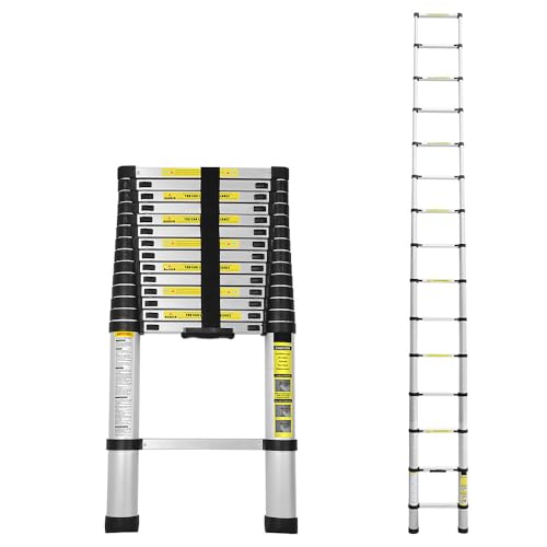 Cecaylie Escada telescópica de 4,4 m, escada de alumínio, escada extensível com pés antiderrapantes, escada multiusos para sótão, escada de pé, portátil e leve, capacidade de carga de 150