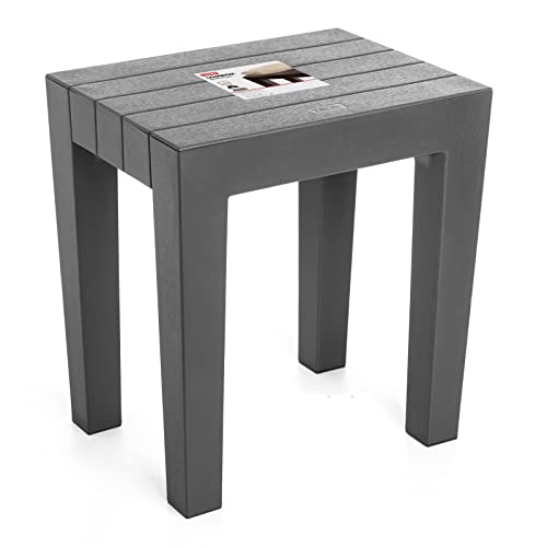 Tatay Banqueta Lombok retangular, de polipropileno, livre de BPA, acabamento efeito de madeira, proteção anti-UVA, até 130 kg, adequada para interiores e exteriores, cor cinzenta. Medidas 38 x 29 x 41