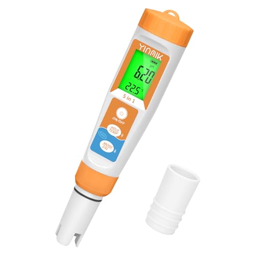 YINMIK 2024 Medidor digital de sal para piscina, testador de pH portátil para piscina de água salgada, 5 em 1 TDS EC medidor de salinidade pH para aquário, água potável, hidroponia, água do mar, SPA