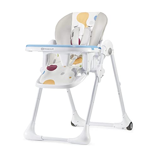 Kinderkraft YUMMY Cadeira alta para bebé, poltrona infantil, cadeira infantil, publicultura, refeições para bebé, dobrada, com bandeja, apoio para os pés, ajustável, nascimento, 15 kg, multicolorido