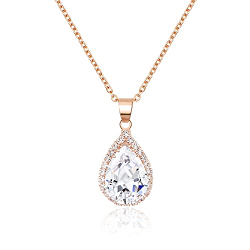 Linawe Colar de corrente com pingente para mulher, colar de pedra natal de diamante simulado, colar de cristal para mulher, conjunto de jóias de moda disponível em tons de ouro, ouro rosa e prata