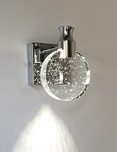 KRIPINC Candeeiros de parede de vidro, aplique parede interior LED, aplique de parede redondo, candeeiro de parede prateado, candeeiro de parede vintage para quarto, mesinha de cabeceira, casa de