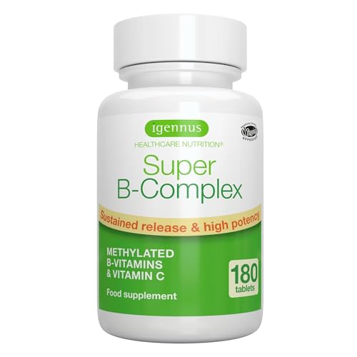 Vitamina B Complex, complexo B com vitaminas acolchoadas de alta absorção, 180 comprimidos veganos, vitamina C, Folato e B6, B1, B2, B3, B5, B7 e B12, de Igennus