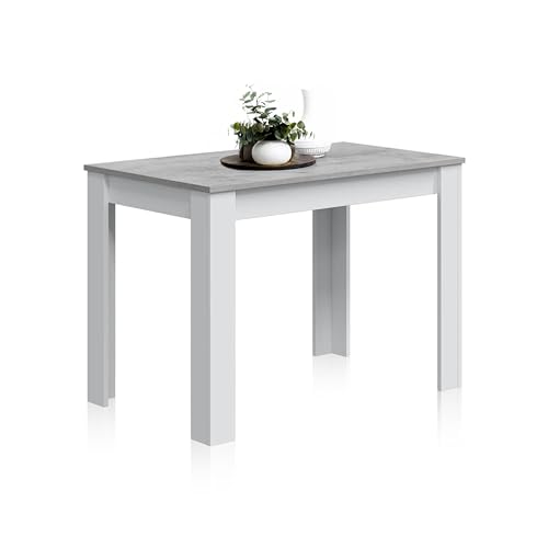 Habitdesign Mesa auxiliar fixa, mesa de jantar ou cozinha, acabamento em cor branca Artik e cimento, modelo de loe, medidas: 109 cm (largura) x 67 cm (fundo) x 78 cm (altura)