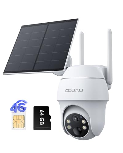COOAU 4G LTE Câmara de vigilância exterior com Sim, 2K 3MP QHD câmara 4G solar sem cabo com bateria, PTZ 355°/90°, visão noturna, deteção de movimento PIR, áudio bidirecional, cartão SIM (branco)