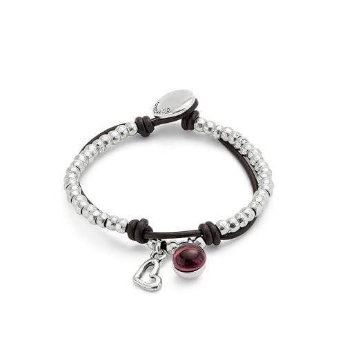 UNO de 50 Pulseira banhada em prata de lei com couro e vidro de murano roxo