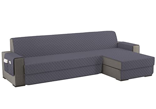 sevi's Capa para sofá Chaise Long 4 lugares impermeável, esquerdo/direito reversível, antiderrapante, protetor de sofá com bolsos, anti-riscos para animais de estimação, Oeko-Tex, lavável - cinzento