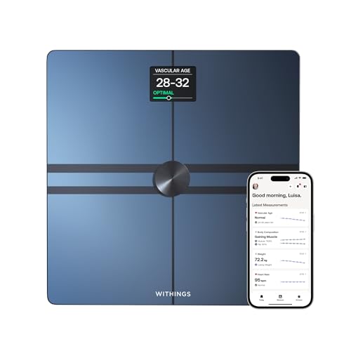Withings Body Comp - Bascula de casa de banho Wi-Fi com análise corporal completa (peso, gordura corporal/gordura muscular, água) e rastreamento cardiovascular, balança pessoal, até 8 utilizadores