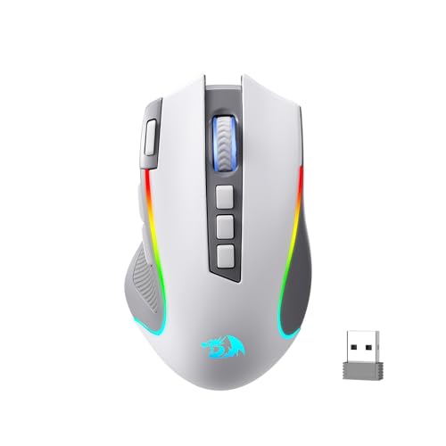 Redragon M612 PRO RGB Gaming rato 8000 DPI com cabo / sem fios Gamer Mouse com 9 botões programáveis e 6 modos de retroiluminação BT & 2,4 G suporte de software sem fio, cinzento e branco