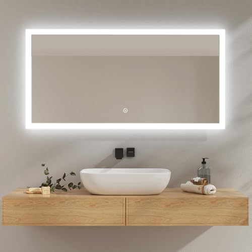 EMKE Espelho de casa de banho LED 120 x 60 cm, espelho casa de banho com luz LED branca fria, espelho mural com interruptor tátil, IP44, economia de energia espelho de casa de banho, espelho casa de