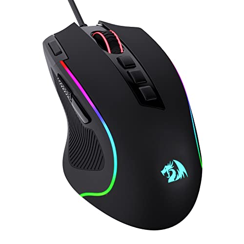 Redragon M612 Predator RGB Rato ótico com cabo de 8000 DPI, com 11 botões programáveis e 5 modos retroiluminados, software compatível com botões de disparo rápido