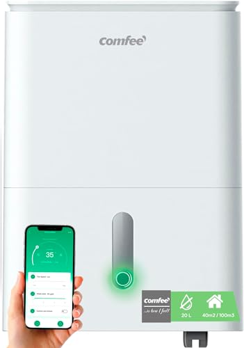 COMFEE ' Deshumidificador de humidade 20L Easy Dry interior 40 m2 / 100 m3 - desumidificador elétrico silencioso com App Control - Dehumifier baixo consumo com depósito removível 4 modos
