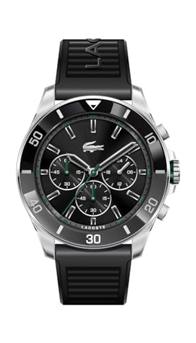 Lacoste Relógio cronógrafo de quartzo para homem com correia em silicone preto - 2011152, Preto, Correia