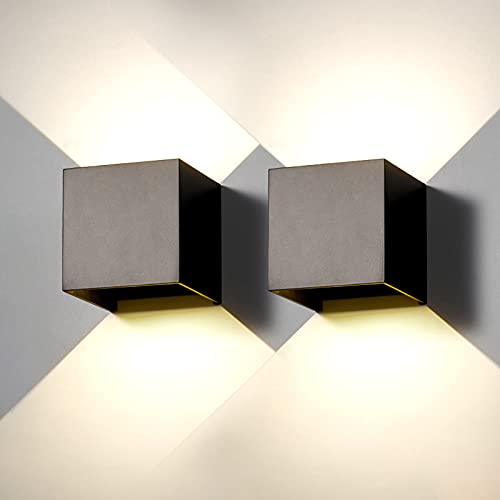 Aplique de parede exterior interior LED candeeiros de parede 2 peças moderno preto IP65 impermeável 6 W 4000 K branco natural quadrado de alumínio ângulo de luz ajustável de design e fácil de instalar