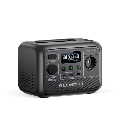 BLUETTI AC2A Gerador solar, suporte de bateria LiFePO4 de 204 Wh com 1 saída de AC de 300 W (pico de 600 W), carga de 0 a 80 % em 40 minutos, gerador solar portátil para campismo, painel solar