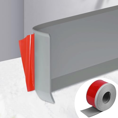 Rodapés auto-adesivo, rodapé PVC, rodapés autocolante 10 cm * 5 metros, faixa de transição decorativa, rodapie autocolante para cozinha, casa de banho, quarto, paredes de sala de estar, cinzento