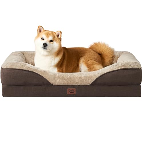 EHEYCIGA Cama ortopédica e viscoelástico para cão grande, 91 x 68 x 17,5 cm, Memory Foam Sofa para cães, lavável, cama de gato suave, castanho