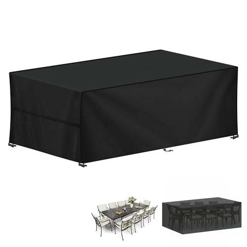 LAMUNI Capa para móveis de jardim, 260 x 100 x 80 cm, capa de mesa exterior impermeável, capa protetora para conjuntos de móveis e jardim, tecido Oxford 420D, anti-vento, retangular