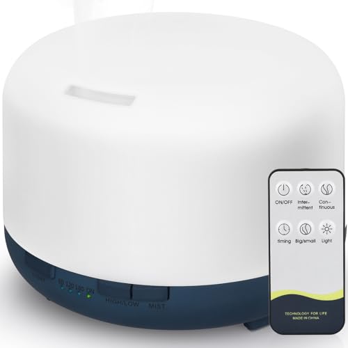 Hianjoo Aroma Diffuser humidificador 450 ml humidificador ultra-sónico aromaterapia candeeiro LED colorido com função de controlo remoto para ioga salão SPA viver dormir banho hotel, azul escuro