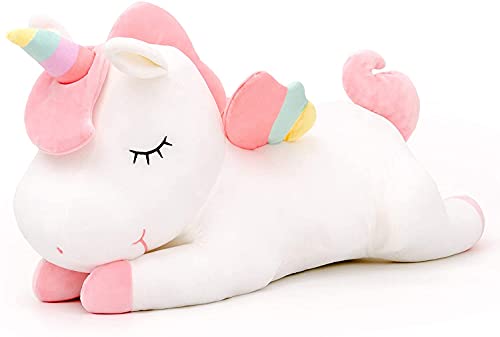 SNOWOLF Peluche de unicórnio com design de unicórnio e peluche com asas de arco-íris, brinquedo Kawaii para meninos e meninas (30 cm/11,8 polegadas, branco)