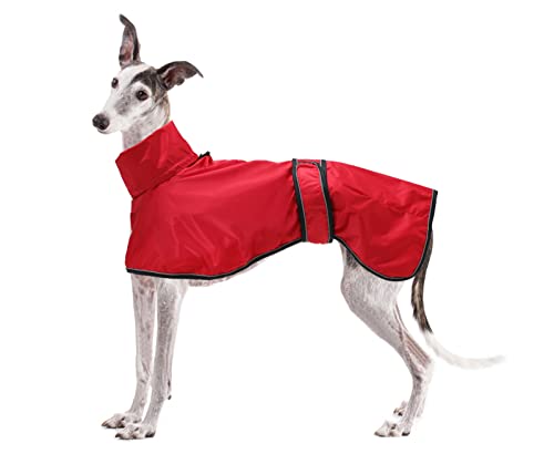 Capa de chuva leve para cães, com correias refletoras e orifício para arnês, Pull-Over/casaco de algos, Lurcher e Whippet, para cães médios e grandes - vermelho-XL