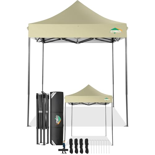 COBIZI Toldo de tenda dobrável 2 x 2 sem parede lateral, tenda dobrável, tendas para exteriores, pérgolas para jardim, festas de campismo, praia (2 por 2 m caqui)