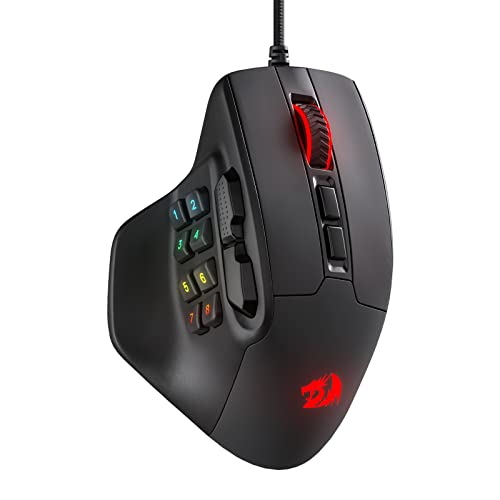 Redragon Rato de jogo M811 Aatrox MMO 15 botões programáveis, rato de jogo RGB com cabo com aderência ergonómica natural, 10 teclas macro laterais