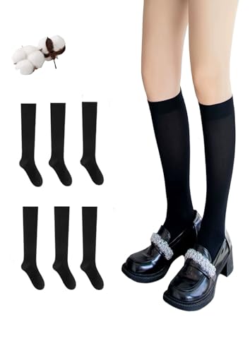 CYS Meias 6 pares de faculdade escolares meias compridas altas algodão até joelhos lisos para meninas meninos infantis uniformes unissexo