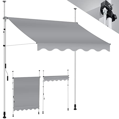 KESSER® Toldo para varanda com manivela, toldo para varandas, resistente aos raios UV, regulável em altura, repelente de água, proteção solar, cobertura para pátios, cinzento 400 cm