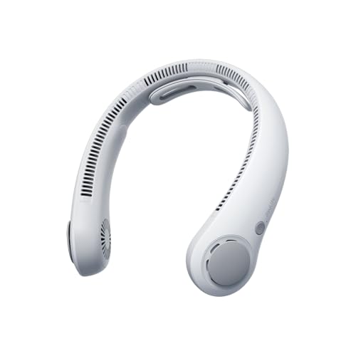 JISULIFE Ventoinha de pescoço portátil aprimorada, suporte para o pescoço, mãos livres pessoal, ajuste de 5 velocidades, 5000 mAh, silencioso, recarregável, presentes para mulheres e homens - Cinzento