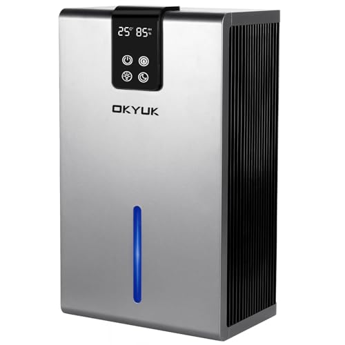 Deshumidificador elétrico 2700 ml, desumidificador doméstico com desligamento automático, luz LED de 7 cores, ideal para caravanas, casas de banho, quartos, porões (cinzento)