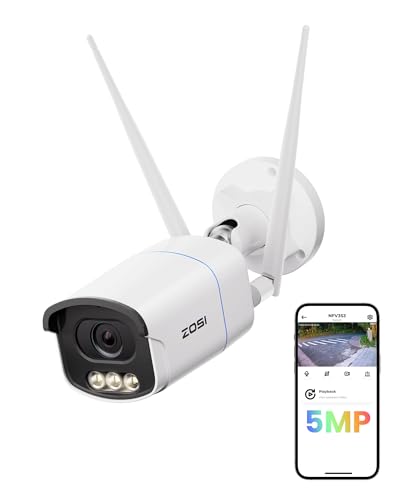 ZOSI 5MP 3K Câmara vigilância segurança Wi-Fi exterior, detecção e alarme de pessoa, visão noturna colorida