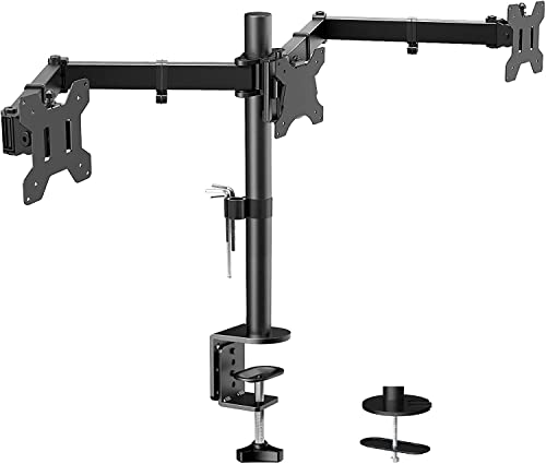 HUANUO Suporte para monitor com braço triplo - suporte de monitor em mesa de articulação com 3 braços ajustável - cada braço segura 10 kg - para ecrãs LCD de computador de até 24 polegadas