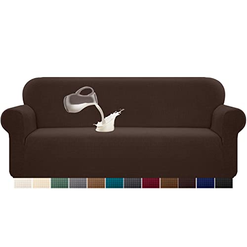 Granbest Capa de sofá elástica, impermeável, 1 unidade, de elastano, jacquard, elástica, com espuma antiderrapante (4 lugares, chocolate)