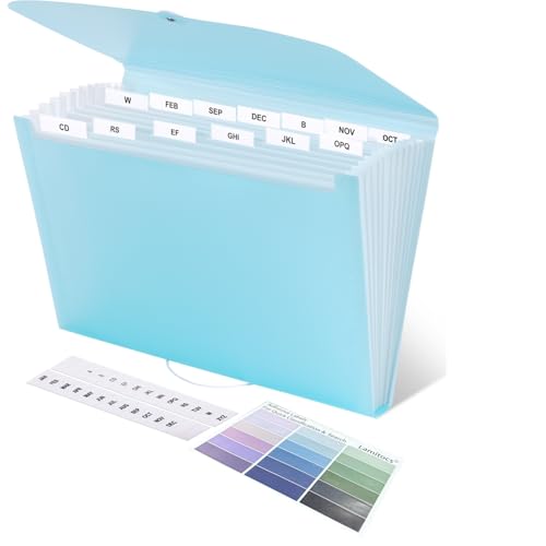 Lamitocs Pasta expansível A4, organizador de arquivos com 13 bolsos com etiquetas coloridas, pasta de plástico A4, expansor de armazenamento de documentos para escola, escritório e casa,