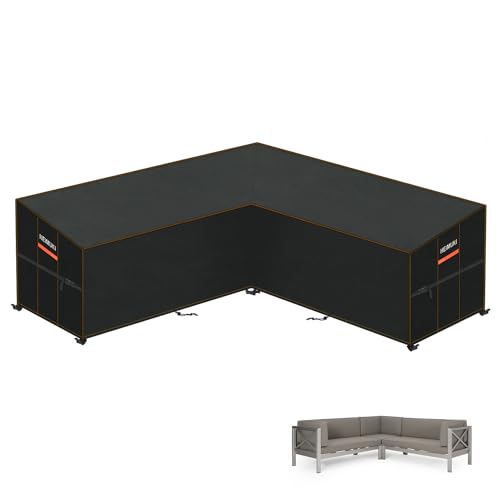 HEIMUNI Capa para sofá exterior impermeável em forma L, capa protetora para móveis de jardim capa sofá exterior em L, capa para sofá, canto e jardim capa para móveis de jardim em forma L 255 x 255 x
