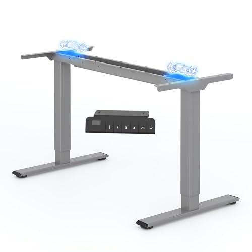 FLEXISPOT E1 Plus Estrutura de secretária elétrica elevável moldura de mesa de altura regulável, Standing Desk mesa ajustável elétrica com 2 motores, 4 botões de memória - cinzento
