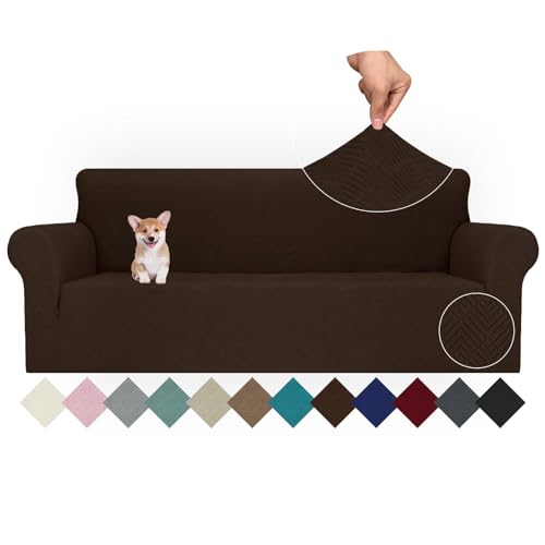 Ystyle Capa para sofá de 4 lugares ajustável, capas para sofá elástico, capa de sofá anti-gatos cães, sofá cover com apoios de braços, jacquard capas cobertura sofá antiderrapante lavável, café