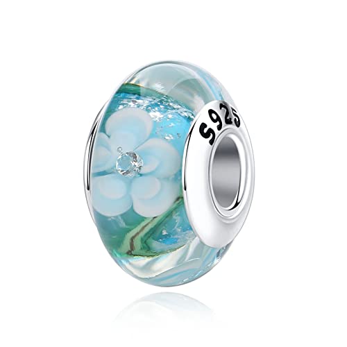 Nbsameng Charm em vidro de murano, pendente transparente para pulseira e corrente para mulher, flor encantos de prata 925%, miçangas compatíveis Pandora Gnoce e Trollbeads