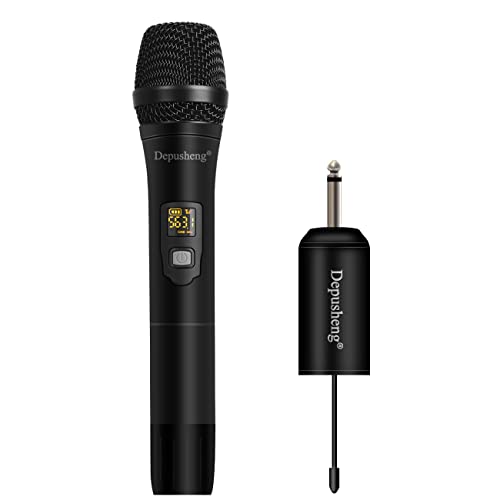 Depusheng W1 System de microfone sem fios UHF com microfone LED portátil com recetor portátil