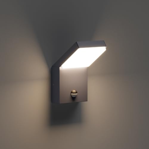 Klighten Apliques exteriores 24 W LED com sensor de movimento, luz de parede IP65 impermeável, candeeiro de parede moderno alumínio para terraço, jardins, entrada, 1500 LM, branco natural 4000 K,