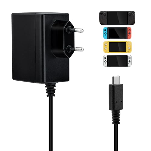 Mcbazel Adaptador de carregamento AC 1,5 m para NS Switch, conversor AC 45 W PD 15 V/2,6 A carregador de carregamento rápido para NS-Switch/Lite/OLED/Deck Dock/controlador Pro/Switch 2, gamepad