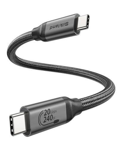 Silkland Cabo USB C 3,2 Gen2 × 2, 20 Gbps cabo de dados USB tipo C, USBC para USBC curto de 30 cm, carregamento rápido PD3,1 240 W 48 V/5A, vídeo 5K/4K@60 Hz para Android Auto, PSSD, Dock, Mac. Book