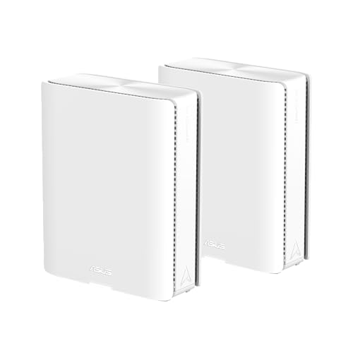 ASUS ZenWiFi BQ16 White 2-Pack Sistema WiFi 7, quadribanda BE25000 (802.11be) em malha, largura de banda de 320 MHz e 4096-QAM, duas portas 10G, WAN de reserva, segurança de rede e compatível com