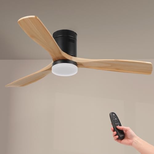 M Mimotec - Ventoinha de teto com luz LED Energy preto com luz e controlo remoto, baixo consumo, motor DC, 6 velocidades, silencioso, 4 pás suspensas