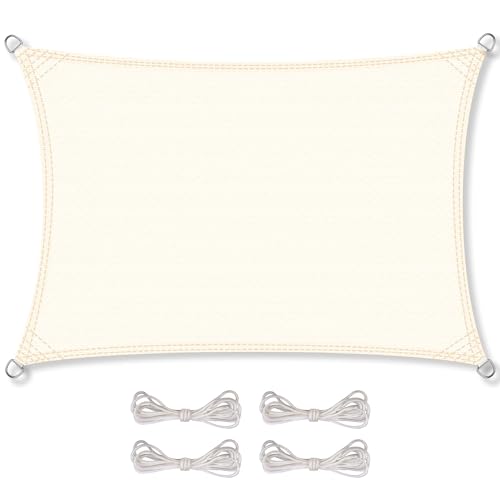 CelinaSun Toldo de sol para jardim e varanda Incl. Cordas de fixação HDPE retângulo 3 x 5 m, branco creme proteção solar respirável